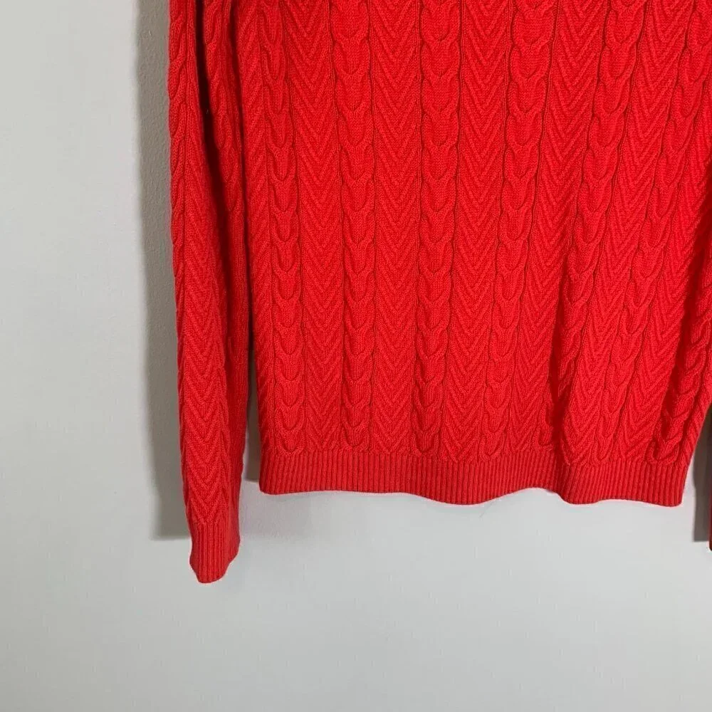 Lands' End Womens‎ Red Cotton Cable Knit Crewneck Sweater Size Small 6-8